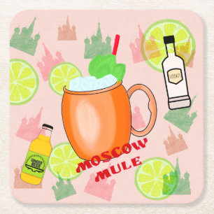 Moscow Mule Cocktail Square Paper Coaster