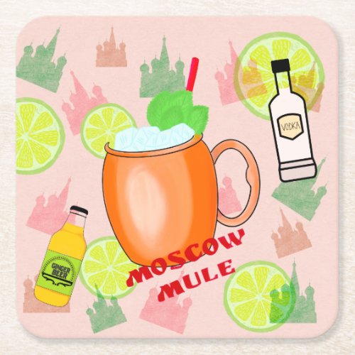 Moscow Mule Cocktail Square Paper Coaster