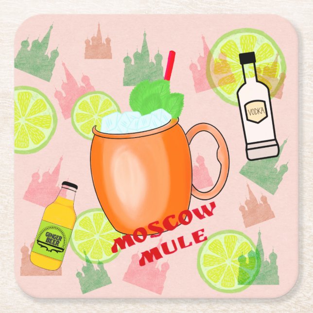 Moscow Mule Cocktail Square Paper Coaster (Front)