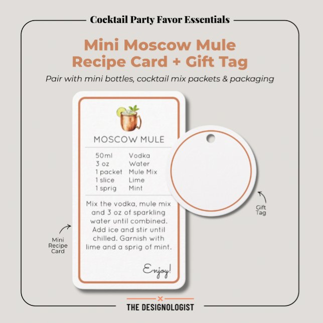 Moscow Mule Mini Cocktail Recipe Card (Create a coordinated cocktail party favor with this Mini Moscow Mule recipe card and matching tag.)