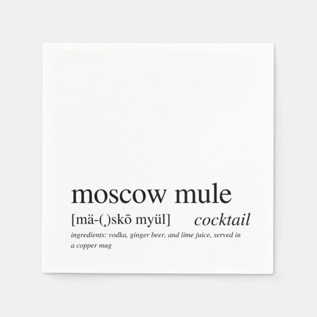 Moscow Mule Modern Quote Black Typography Cocktail Napkins (Front)