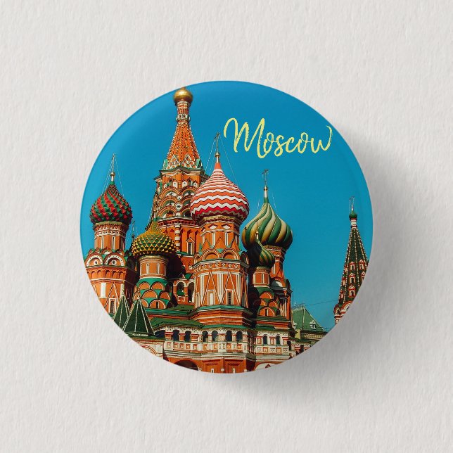 Moscow Red Square St Basil's Russia Button Pin (Front)