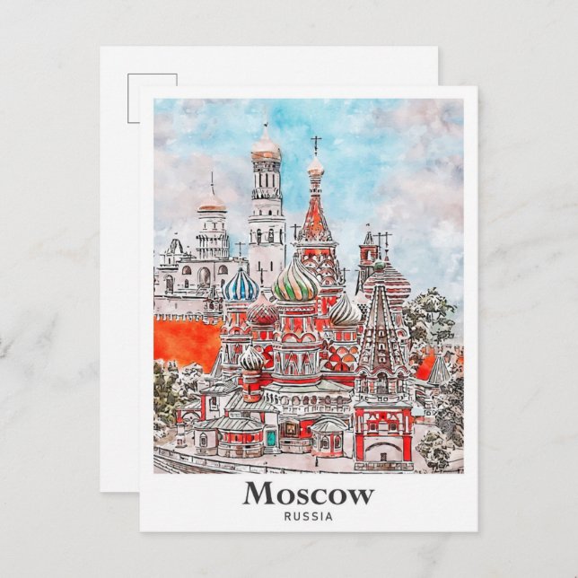 Moscow Russia Architecture Watercolor Sketch  Postcard (Front/Back)