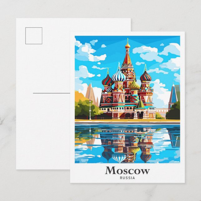 Moscow Russia Art Travel Potrait Illustration Postcard (Front/Back)