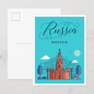 Moscow Russia Art Vintage Travel Illustration Postcard