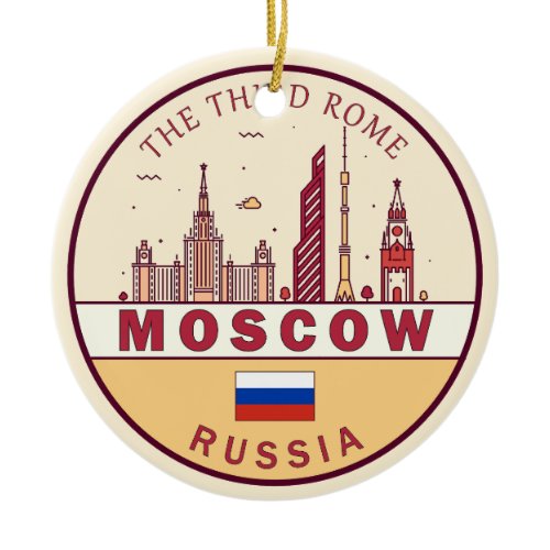 Moscow Russia City Skyline Emblem Ceramic Ornament
