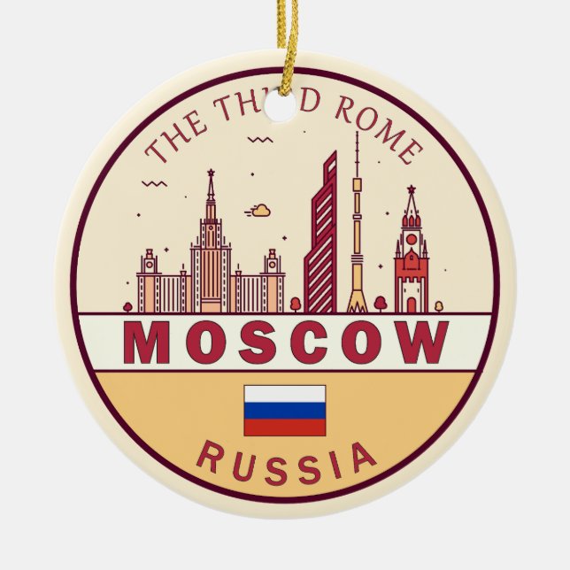 Moscow Russia City Skyline Emblem Ceramic Ornament (Front)