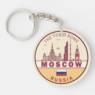 Moscow Russia City Skyline Emblem Keychain