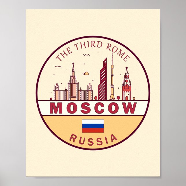 Moscow Russia City Skyline Emblem Poster (Front)