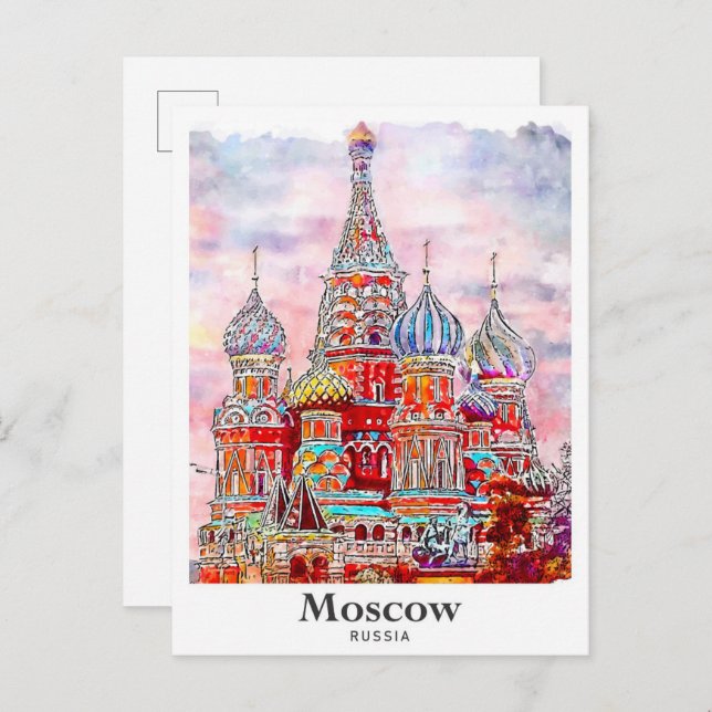 Moscow Russia Denmark Watercolor Hand Drawn Postcard (Front/Back)