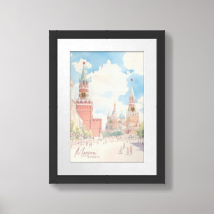 Moscow Russia Gouache Paint Illustration Travel Framed Art