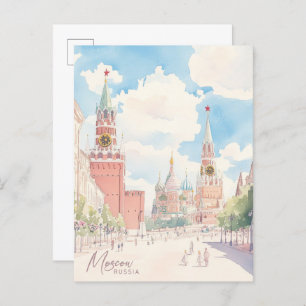 Moscow Russia Gouache Paint Illustration Travel Postcard