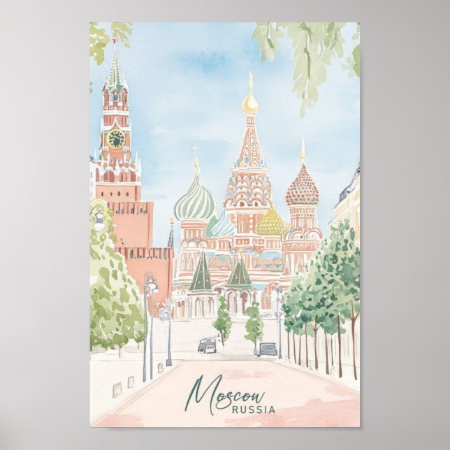 Moscow Russia Gouache Paint Illustration Travel Poster (Front)