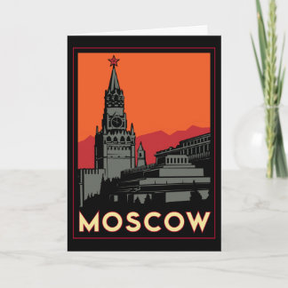 moscow russia kremlin art deco retro travel card