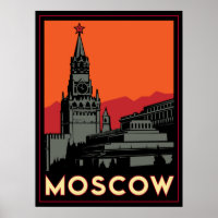 moscow russia kremlin art deco retro travel poster