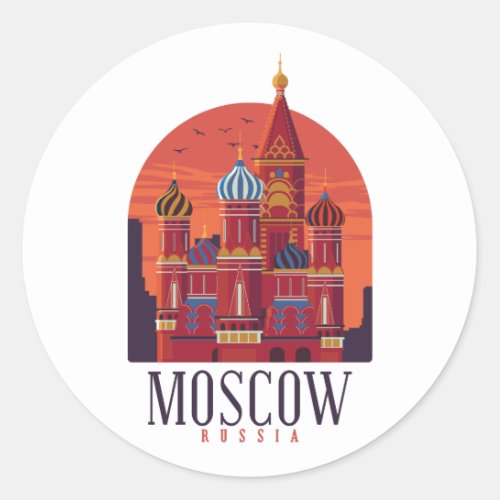 Moscow Russia Kremlin Skyline Classic Round Sticker