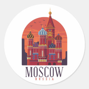 Moscow Russia Kremlin Skyline Classic Round Sticker