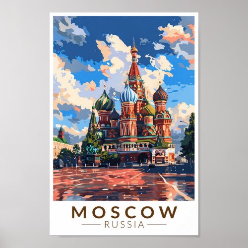 Moscow Russia Red Square Travel Art Vintage Poster