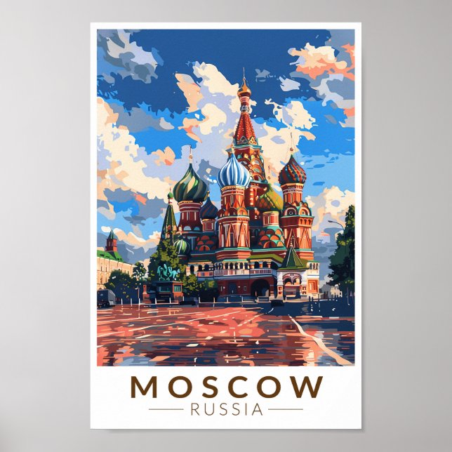 Moscow Russia Red Square Travel Art Vintage Poster (Front)
