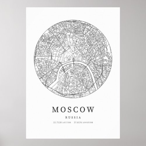 Moscow Russia Street Layout Map Poster