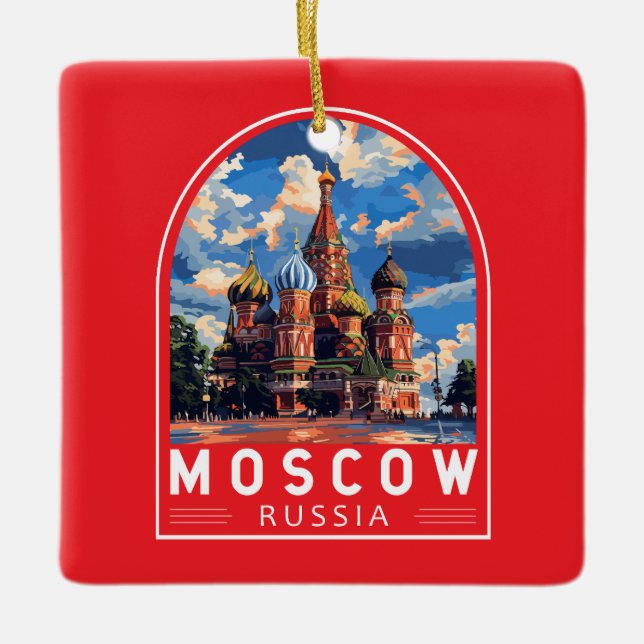 Moscow Russia Travel Art Vintage Ceramic Ornament (Front)