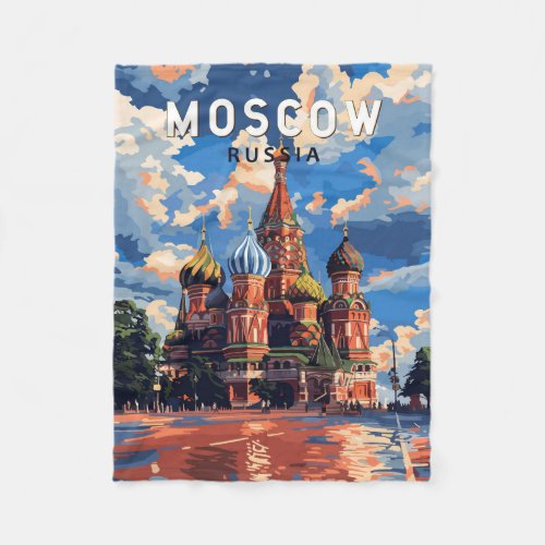 Moscow Russia Travel Art Vintage Fleece Blanket