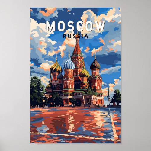 Moscow Russia Travel Art Vintage Poster