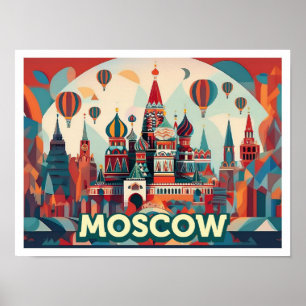 Moscow Russia Travel artistic colorful Poster