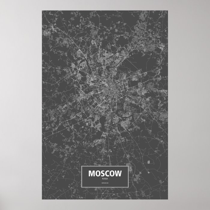 Moscow, Russia (white on black) Poster