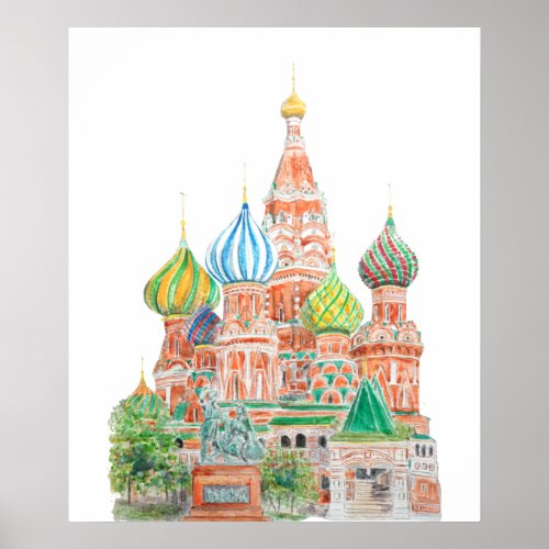 Moscow Saint Basil Cathedral watercolor  Poster