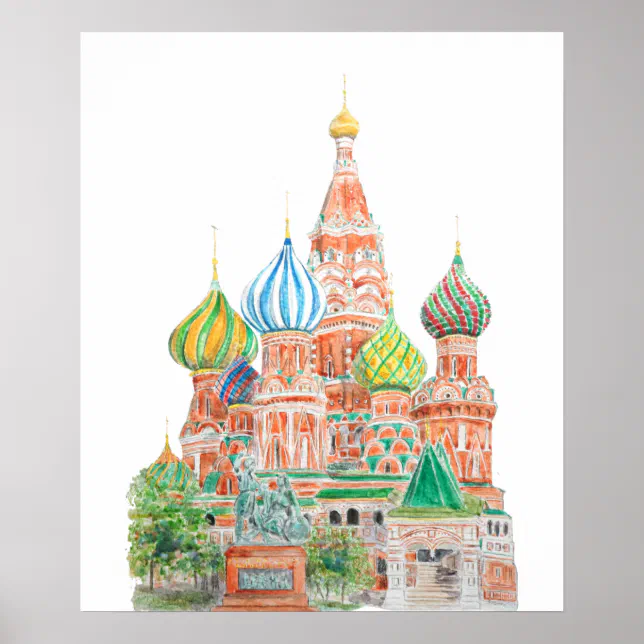 Moscow Saint Basil Cathedral watercolor Poster | Zazzle