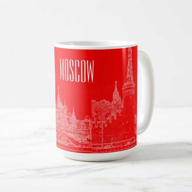 Moscow St Basil's Cathedral Red Square Sketch Coffee Mug (Front Right)