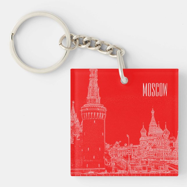 Moscow St Basil's Cathedral Red Square Sketch Keychain (Front)