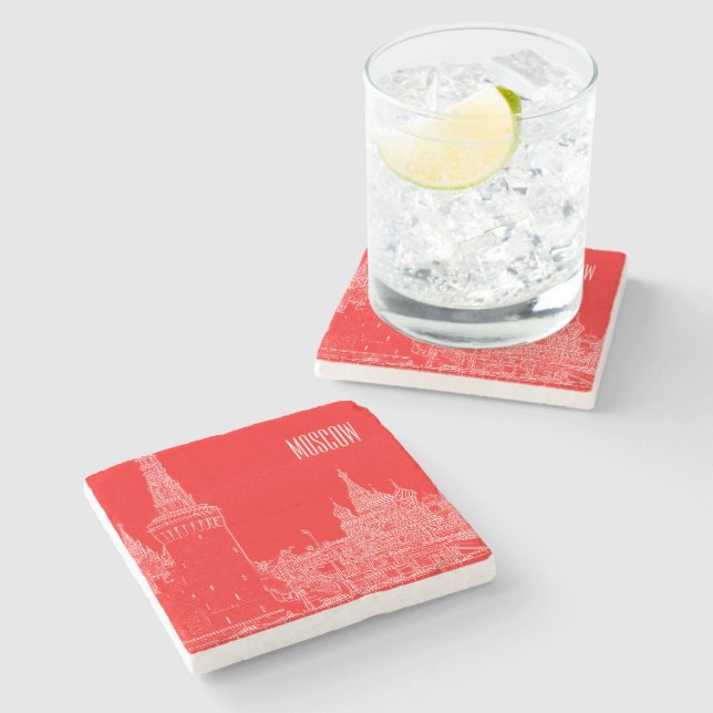 Moscow St Basil's Cathedral Red Square Sketch Stone Coaster (Side)