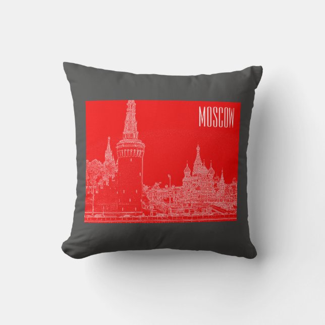 Moscow St Basil's Cathedral Red Square Sketch Throw Pillow (Front)