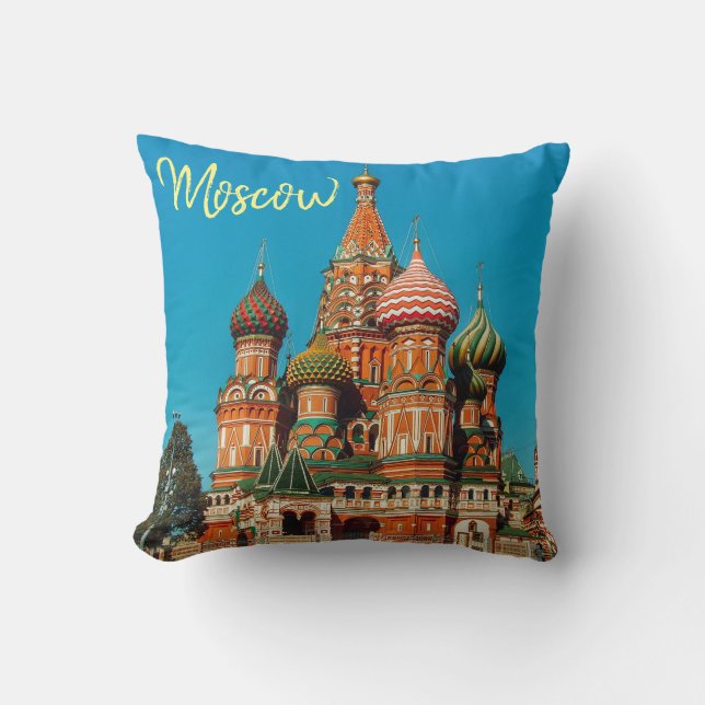 Moscow St Basil's Cathedral Red Square  Throw Pillow (Front)
