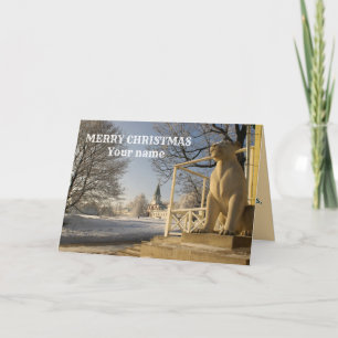 Moscow. Winter. lion sculpture Geese white card