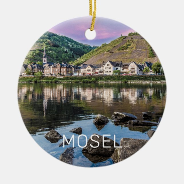Moselle Ediger Eller Sunset River Cochem Souvenir Ceramic Ornament (Front)