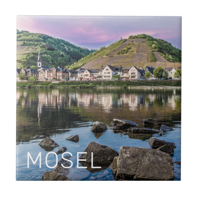 Moselle Ediger Eller Sunset River Cochem Souvenir Ceramic Tile (Front)