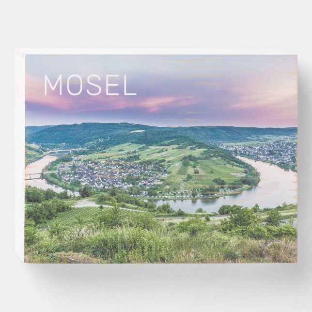 Moselle Loop Sunset Kroev Panorama Germany Wooden Box Sign (Front Horizontal)