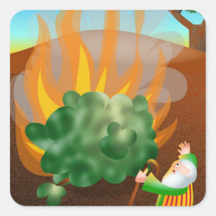 Moses and The Burning Bush Bible Story Square Sticker