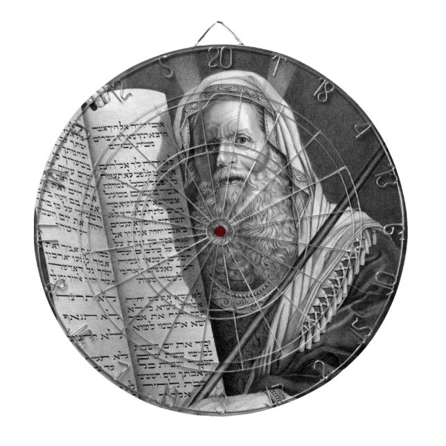 Moses and the Ten Commandments Dartboard With Darts (Front)