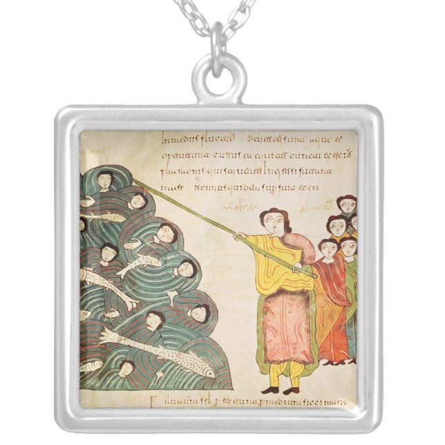 Moses closing the Red Sea on the Egyptians Silver Plated Necklace (Front)