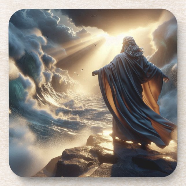 Moses parting the Red Sea Beverage Coaster (Front)