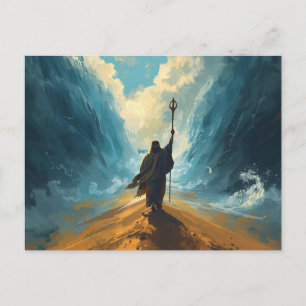 Moses Parting the Red Sea Biblical Epic Art Postcard