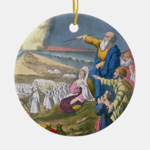 Moses Parting the Red Sea from a bible printed by Ceramic Ornament