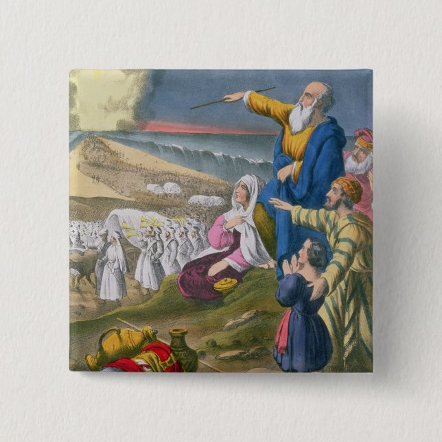 Moses Parting the Red Sea, from a bible printed by Pinback Button (Front)