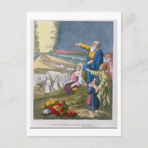 Moses Parting the Red Sea from a bible printed by Postcard