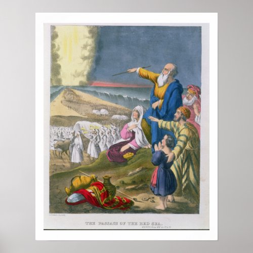 Moses Parting the Red Sea from a bible printed by Poster