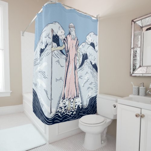 Moses parting the red sea shower curtain